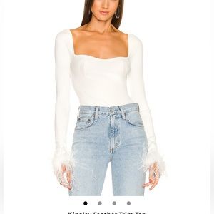 Revolve lovers and friends kinsley feather trim top in white